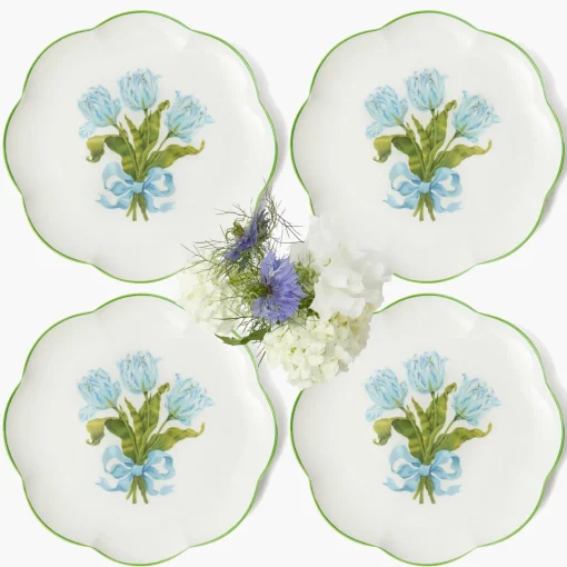 Summer Crockery | Dinner Plates<Mrs. Alice Blue Tulip Dinner Plates (Set of 4)