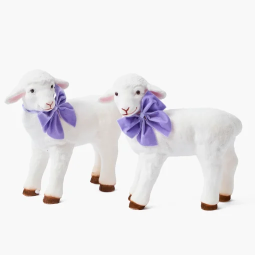 Spring Decorations<Mrs. Alice Bo Peep Lambs with Purple Bows (Pair)
