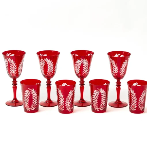 Glasses | Glassware Sets<Mrs. Alice Brigitte Red Garland Engraved Glassware (Set of 8)