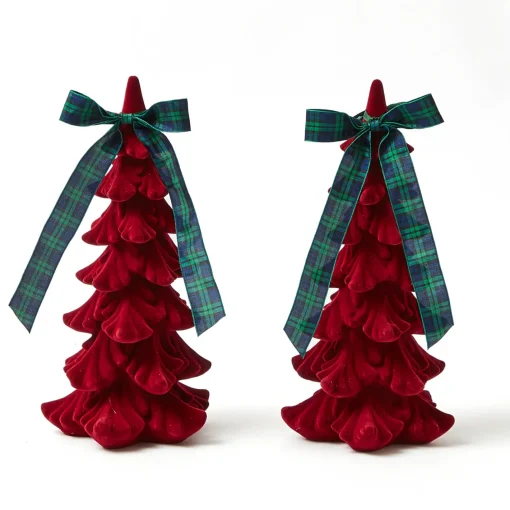 Christmas Decorations<Mrs. Alice Burgundy Flocked Fir Tree (Pair)