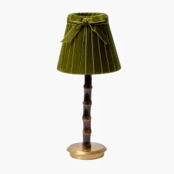 Rechargeable Table Lamps<Mrs. Alice Burnt Bamboo Rechargeable Lamp with Olive Velvet Bow Shade (18cm)