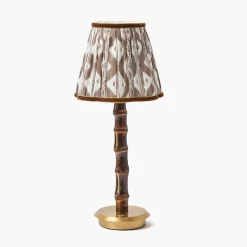 Rechargeable Table Lamps | Summer Lighting<Mrs. Alice Burnt Bamboo Rechargeable Lamp with Chocolate Ikat Shade (18cm)