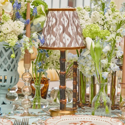 Rechargeable Table Lamps | Summer Lighting<Mrs. Alice Burnt Bamboo Rechargeable Lamp with Chocolate Ikat Shade (18cm)