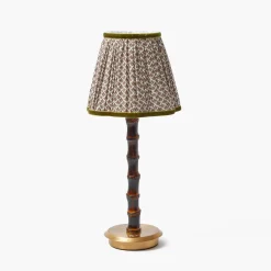 Rechargeable Table Lamps<Mrs. Alice Burnt Bamboo Rechargeable Lamp with Chocolate & Olive Lotus Shade (18cm)