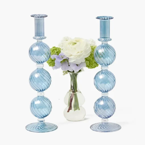 Summer Glassware | Summer Candleware<Mrs. Alice Camille Azure Candle Holder (Pair)