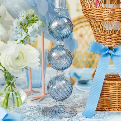 Summer Glassware | Summer Candleware<Mrs. Alice Camille Azure Candle Holder (Pair)