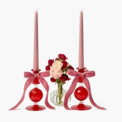 Candles | Candlescapes<Mrs. Alice Camille Red Ribboned Candle Set (Pink)