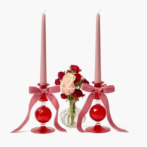 Candles | Candlescapes<Mrs. Alice Camille Red Ribboned Candle Set (Pink)