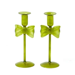 Candle Holders<Mrs. Alice Celine Green Glass Bow Candle Holder (Pair)
