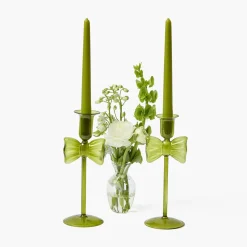 Candle Holders<Mrs. Alice Celine Green Glass Bow Candle Holder (Pair)