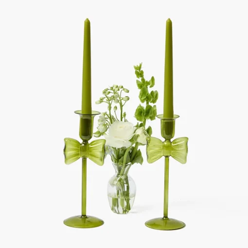 Candle Holders<Mrs. Alice Celine Green Glass Bow Candle Holder (Pair)