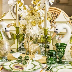 Candle Holders<Mrs. Alice Celine Green Glass Bow Candle Holder (Pair)