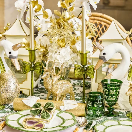 Candle Holders<Mrs. Alice Celine Green Glass Bow Candle Holder (Pair)