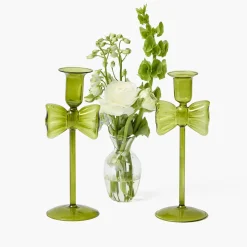 Candle Holders<Mrs. Alice Celine Green Glass Bow Candle Holder (Pair)