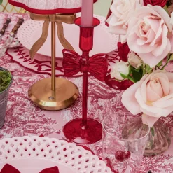 Candle Holders<Mrs. Alice Celine Red Glass Bow Candle Holder (Pair)