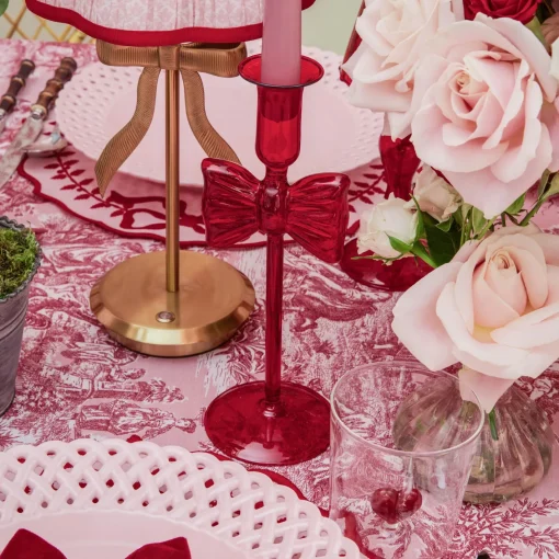 Candle Holders<Mrs. Alice Celine Red Glass Bow Candle Holder (Pair)