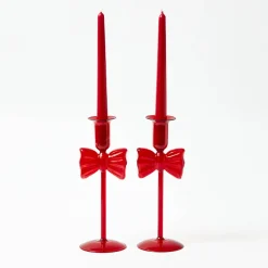Candle Holders<Mrs. Alice Celine Red Glass Bow Candle Holder (Pair)