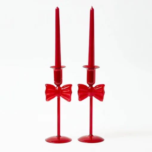 Candle Holders<Mrs. Alice Celine Red Glass Bow Candle Holder (Pair)