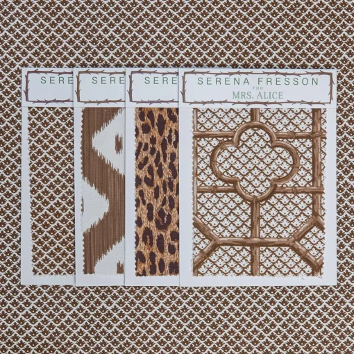 Serena Fresson Fabrics<Mrs. Alice Chestnut Brown Lotus Flower Fabric