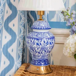 Rechargeable Table Lamps | For Her<Mrs. Alice Chinoiserie Rechargeable Lamp & Cream Shade (22cm)