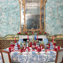 Rechargeable Table Lamps<Mrs. Alice Chinoiserie Rechargeable Lamp & Cobalt Ikat Shade (22cm)