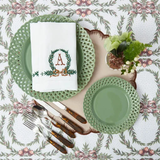 Napkins | Mrs. Alice Monogram<Mrs. Alice Chocolate Bow Garland White Linen Napkins (Set of 4)
