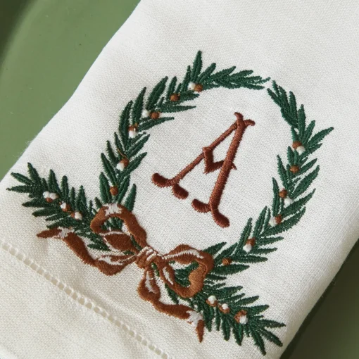 Napkins | Mrs. Alice Monogram<Mrs. Alice Chocolate Bow Garland White Linen Napkins (Set of 4)
