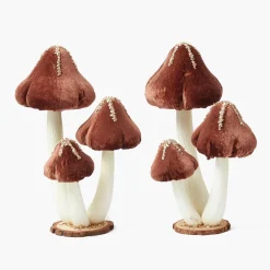 Autumn Decorations<Mrs. Alice Chocolate Glitter Velvet Mushroom (Pair) - 25cm