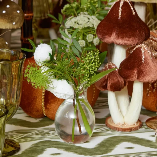Autumn Decorations<Mrs. Alice Chocolate Glitter Velvet Mushroom (Pair) - 25cm