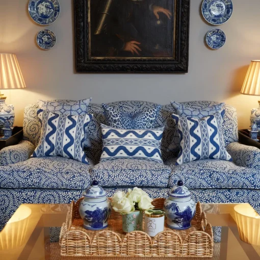 Serena Fresson Fabrics<Mrs. Alice Cobalt Blue Ikat Stripe Fabric