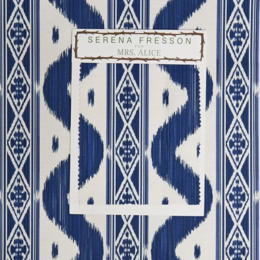 Serena Fresson Fabrics<Mrs. Alice Cobalt Blue Ikat Stripe Fabric
