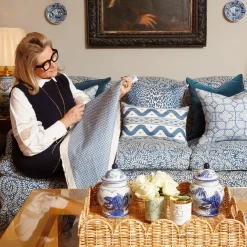 Serena Fresson Fabrics<Mrs. Alice Cobalt Blue Lotus Flower Fabric