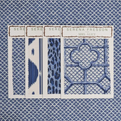 Serena Fresson Fabrics<Mrs. Alice Cobalt Blue Lotus Flower Fabric