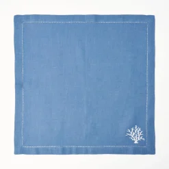 Summer Table Linen | Napkins<Mrs. Alice Coral Blue Linen Napkins (Set of 4)