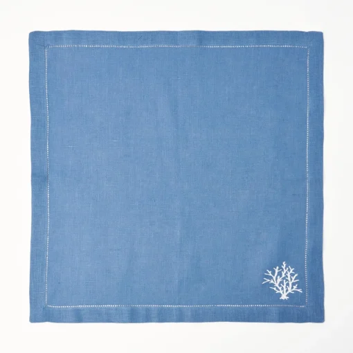 Summer Table Linen | Napkins<Mrs. Alice Coral Blue Linen Napkins (Set of 4)