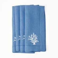 Summer Table Linen | Napkins<Mrs. Alice Coral Blue Linen Napkins (Set of 4)