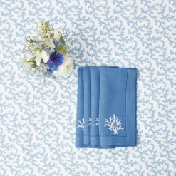 Summer Table Linen | Napkins<Mrs. Alice Coral Blue Linen Napkins (Set of 4)
