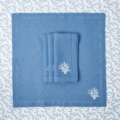 Summer Table Linen | Napkins<Mrs. Alice Coral Blue Linen Napkins (Set of 4)