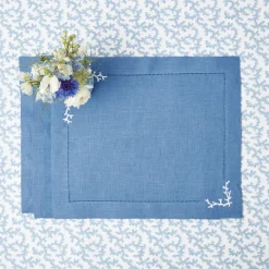Summer Table Linen | Placemats<Mrs. Alice Coral Blue Linen Placemats (Set of 4)