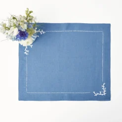 Summer Table Linen | Placemats<Mrs. Alice Coral Blue Linen Placemats (Set of 4)