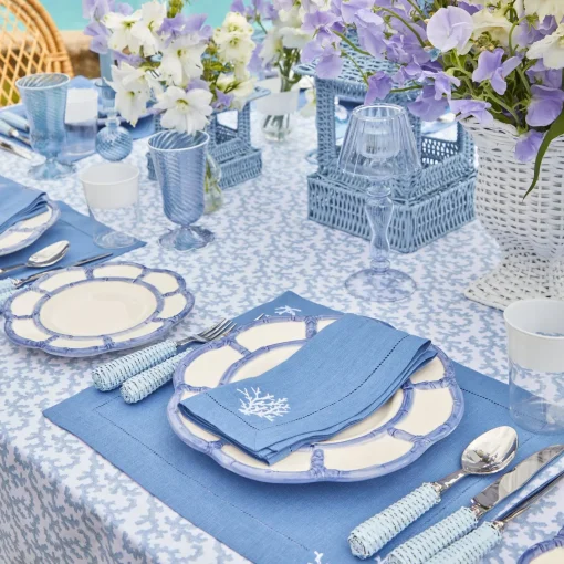 Summer Table Linen | Placemats<Mrs. Alice Coral Blue Linen Placemats (Set of 4)