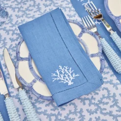 Summer Table Linen | Table Linen Sets<Mrs. Alice Coral Blue Linen Placemats & Napkins (Set of 4)