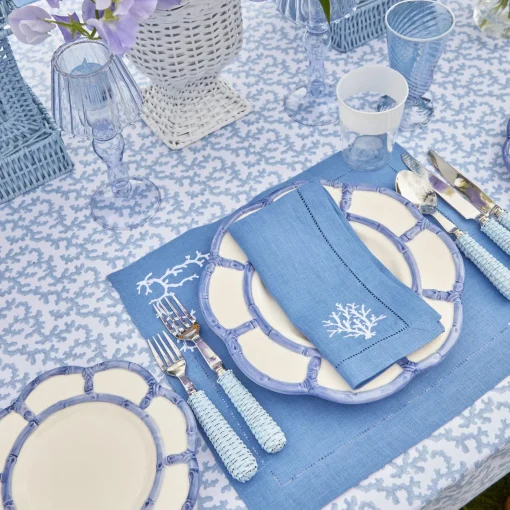 Summer Table Linen | Placemats<Mrs. Alice Coral Blue Linen Placemats (Set of 4)