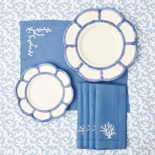 Summer Table Linen | Table Linen Sets<Mrs. Alice Coral Blue Linen Placemats & Napkins (Set of 4)