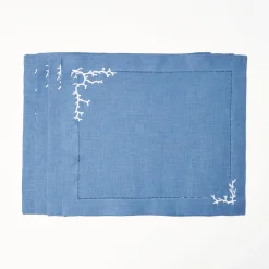 Summer Table Linen | Placemats<Mrs. Alice Coral Blue Linen Placemats (Set of 4)