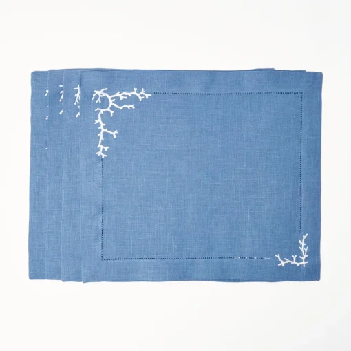 Summer Table Linen | Placemats<Mrs. Alice Coral Blue Linen Placemats (Set of 4)