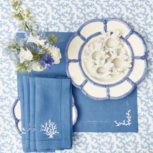 Summer Table Linen | Table Linen Sets<Mrs. Alice Coral Blue Linen Placemats & Napkins (Set of 4)