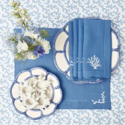 Summer Table Linen | Table Linen Sets<Mrs. Alice Coral Blue Linen Placemats & Napkins (Set of 4)
