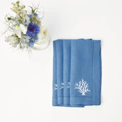 Summer Table Linen | Table Linen Sets<Mrs. Alice Coral Blue Linen Placemats & Napkins (Set of 4)