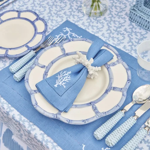 Summer Table Linen | Placemats<Mrs. Alice Coral Blue Linen Placemats (Set of 4)
